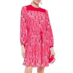 VALENTINO x ZANDRA RHODES lipstick lips pink silk collab DRESS $3500 sz 38 / 2 🩷